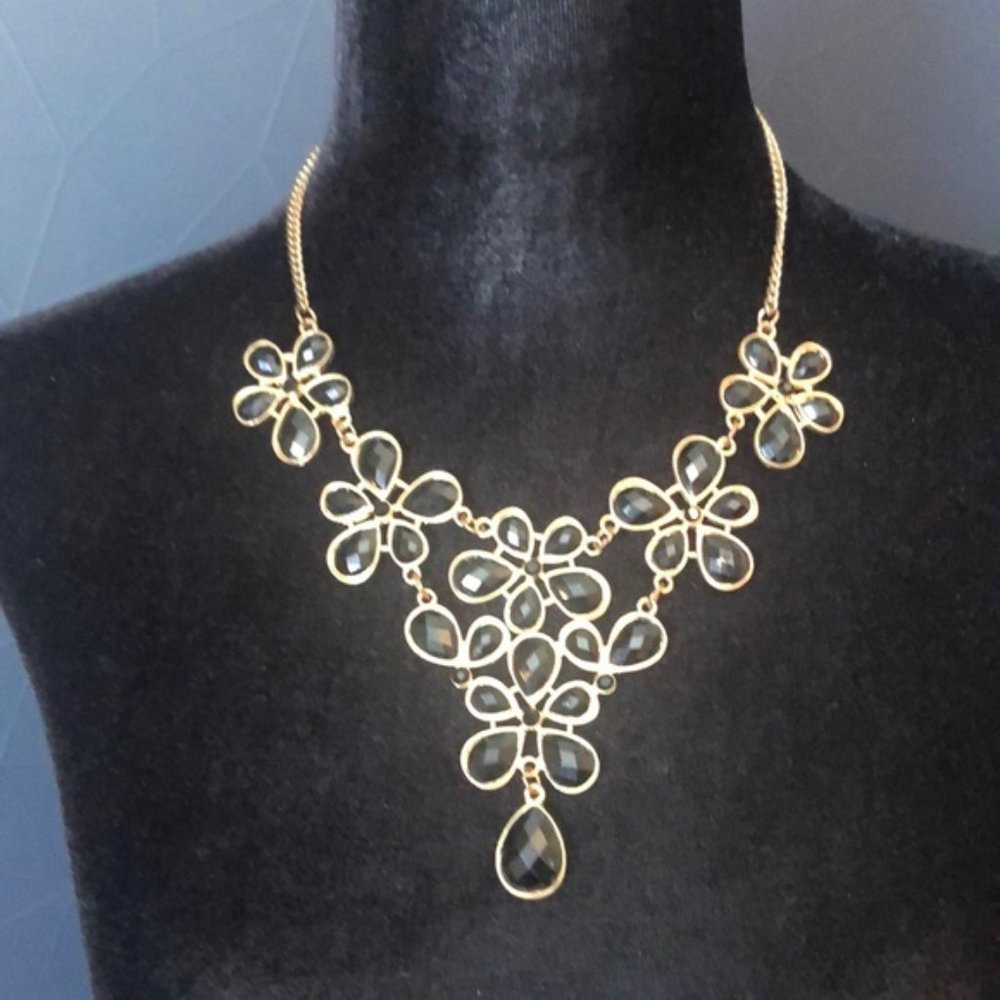 BLACK and GOLD floral design necklace